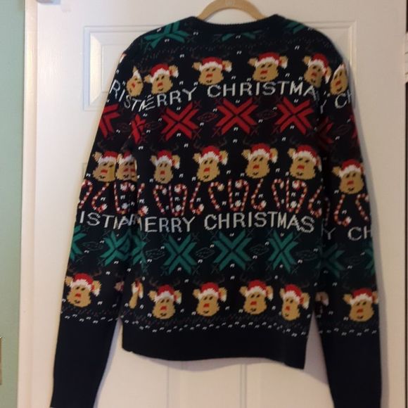 Ugly Christmas Sweater men's L large battery operated lights EUC reindeer snow - Picture 7 of 9